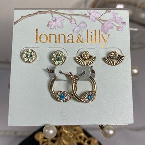 Cute trio of dainty Goldtone and rhinestone earrings